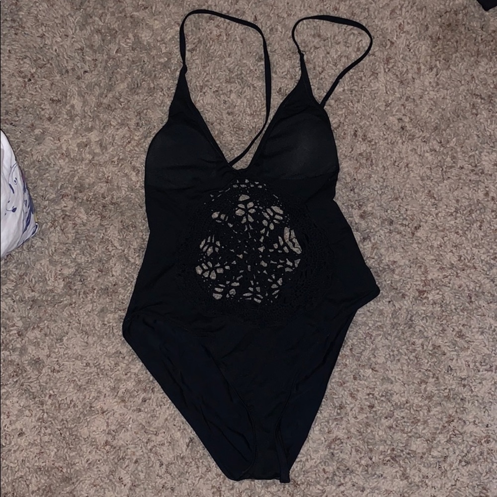 High waist black one piece swimsuit